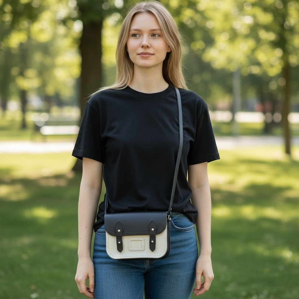 The Cambridge Satchel Company Mini Satchel Black White Leather Crossbody Bag